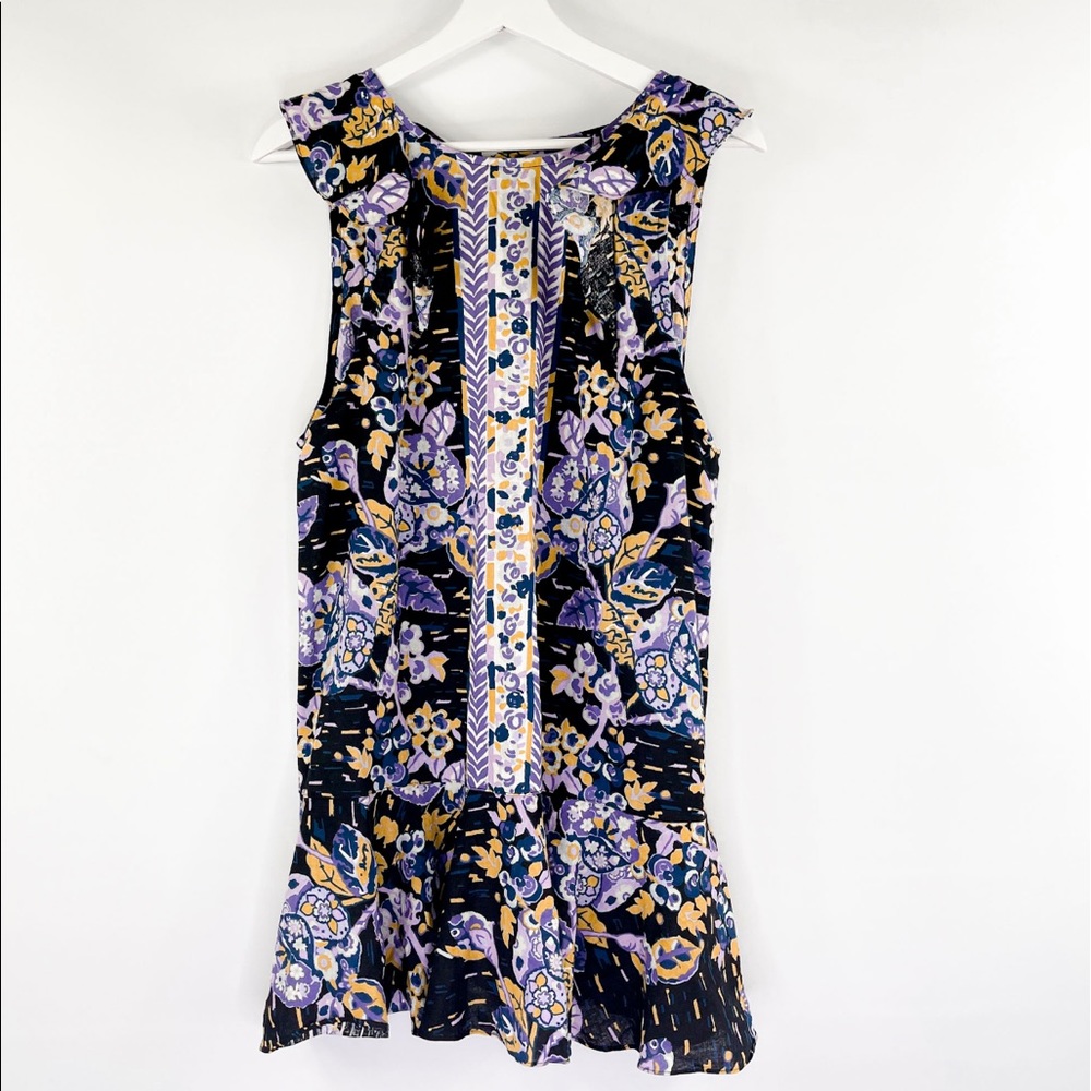 Free People Linen Ruffle Top Summer In Tulum Top Small Boho Floral Like New - Picture 4 of 8